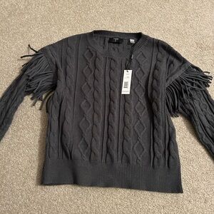 Hunter green sweater with fun fringe sleeve new with tags